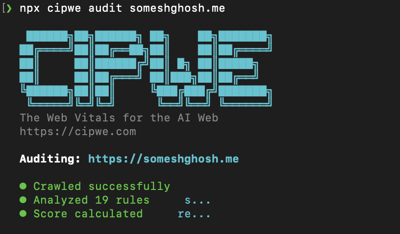 CIPWE CLI showing the overall score and category breakdown